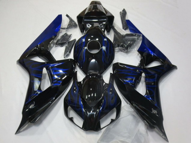 2006-2007 Honda CBR1000RR Motorcycle Fairings - Glossy Black Blue Flame Canada