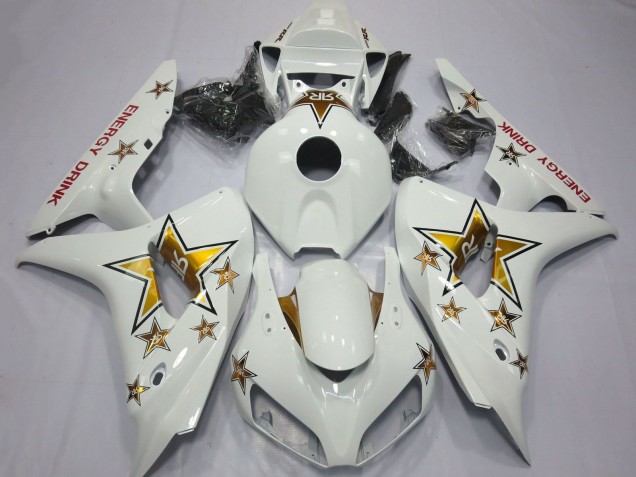 2006-2007 Honda CBR1000RR Motorcycle Fairings - White Gold Star Energy Drink Canada