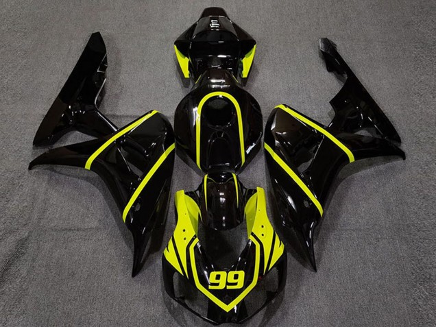 2006-2007 Honda CBR1000RR Motorcycle Fairing - Glossy Black High Viz Yellow 99 Canada