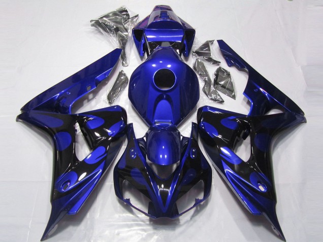 2006-2007 Honda CBR1000RR Motorcycle Fairings - Blue Glossy Black Flame Canada