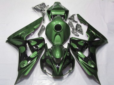 2006-2007 Honda CBR1000RR Motorcycle Fairings - Green Glossy Black Flame Canada
