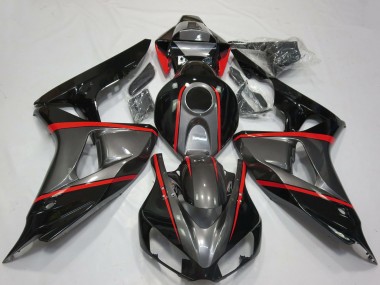 2006-2007 Honda CBR1000RR Motorcycle Fairings - Grey Glossy Black Red Stripe Canada