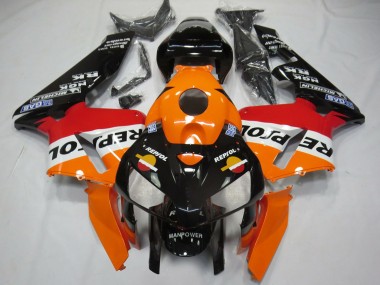 2005-2006 Honda CBR600RR Motorcycle Fairings - Orange Red White Black Bottom Repsol Canada