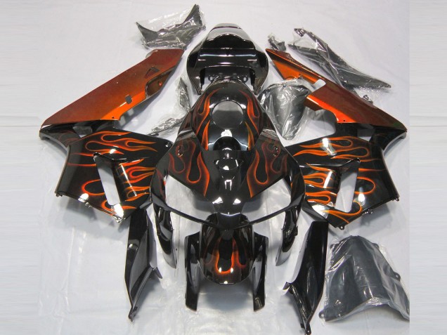 2005-2006 Honda CBR600RR Motorcycle Fairings - Glossy Black Orange Flame Canada