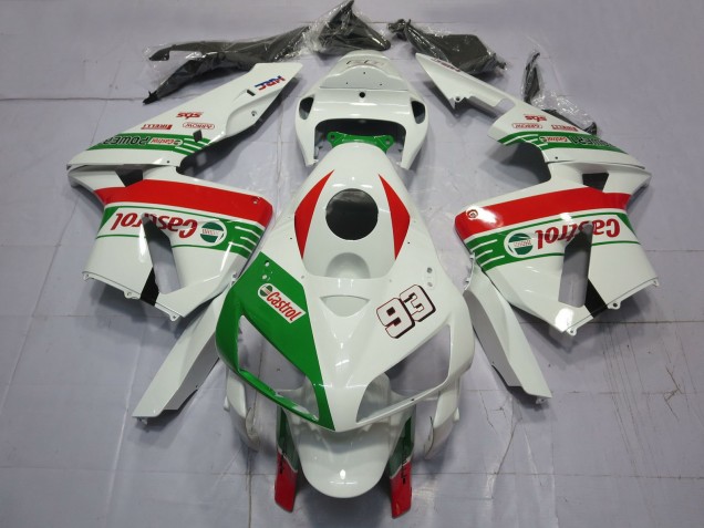 2005-2006 Honda CBR600RR Motorcycle Fairings - White Green Red Castrol 93 Canada