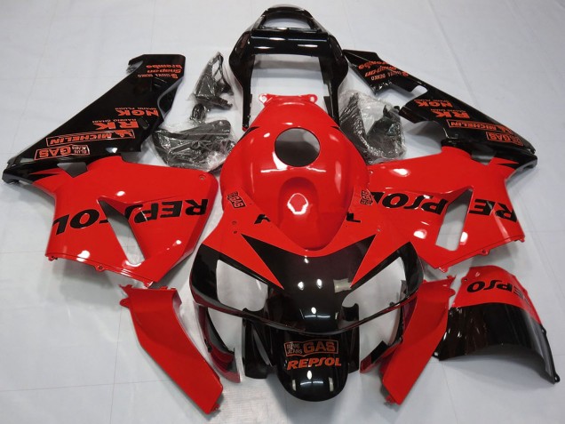 2003-2004 Honda CBR600RR Motorcycle Fairings - Red Glossy Black Repsol Canada