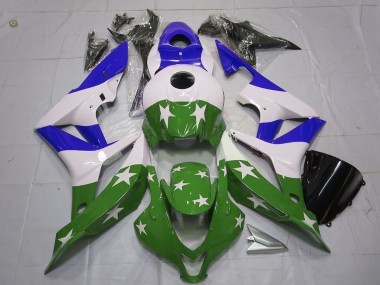 2007-2008 Honda CBR600RR Motorcycle Fairings - White Blue Green Stars Stripe Canada
