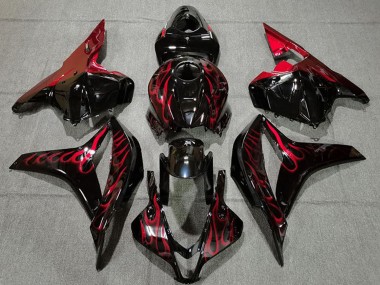 2009-2012 Honda CBR600RR Motorcycle Fairings - Glossy Black Red Flame Canada