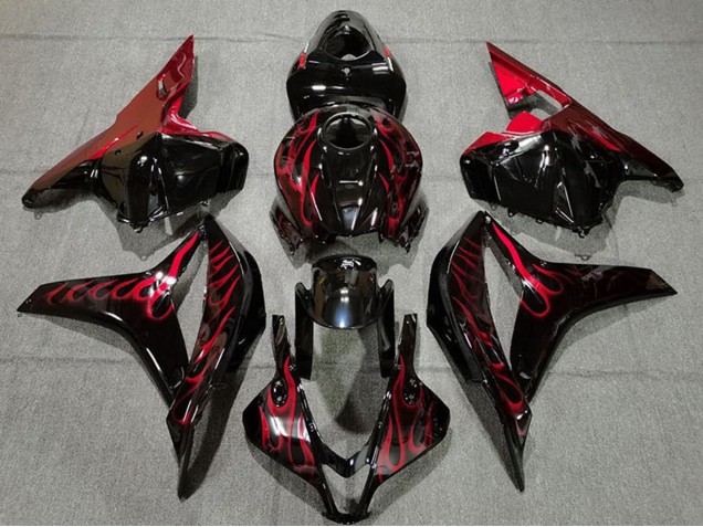 2009-2012 Honda CBR600RR Motorcycle Fairings - Glossy Black Red Flame Canada