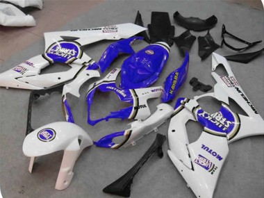 2005-2006 Suzuki GSXR 1000 Motorcycle Fairings - White Blue Lucky Strike Canada