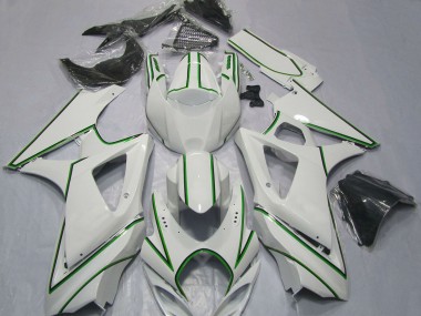 2007-2008 Suzuki GSXR 1000 Motorcycle Fairings - Glossy White Green Pinstripe Canada