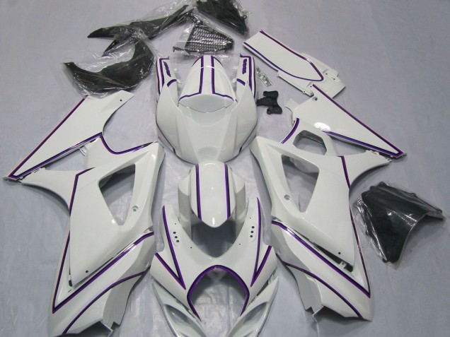 2007-2008 Suzuki GSXR 1000 Motorcycle Fairings - Glossy White Purple Pinstripe Canada