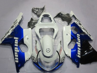 2000-2002 Suzuki GSXR 1000 Motorcycle Fairings - White Blue Jordan Canada