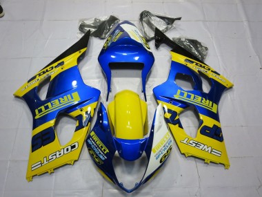 2003-2004 Suzuki GSXR 1000 Motorcycle Fairings - Blue Yellow Black Pirelli Canada