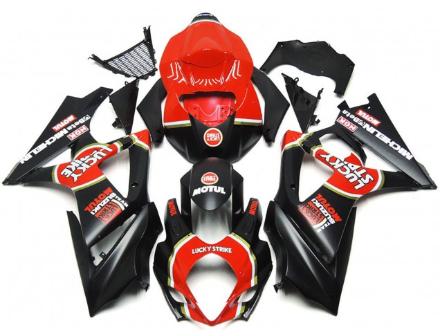 2007-2008 Suzuki GSXR 1000 Motorcycle Fairings - Red Black Lucky Strike Canada