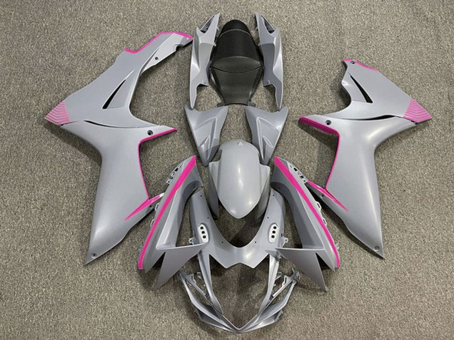 2011-2024 Suzuki GSXR 600 / GSXR 750 Motorcycle Fairings - Matte Nardo Grey Pink Accents Canada