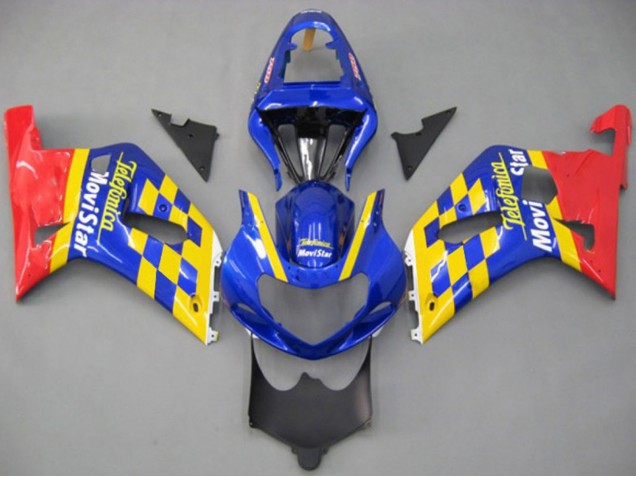 2001-2003 Suzuki GSXR 600 / GSXR 750 Motorcycle Fairings - Blue Yellow Red Telefumica MoviStar Canada