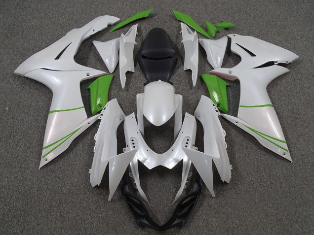 2011-2024 Suzuki GSXR 600 / GSXR 750 Motorcycle Fairings - Pearl White and Green Canada