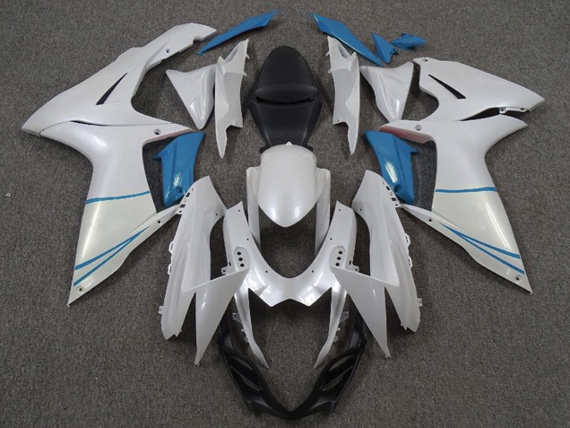 2011-2024 Suzuki GSXR 600 / GSXR 750 Motorcycle Fairings - Pearl White and Light Blue Canada