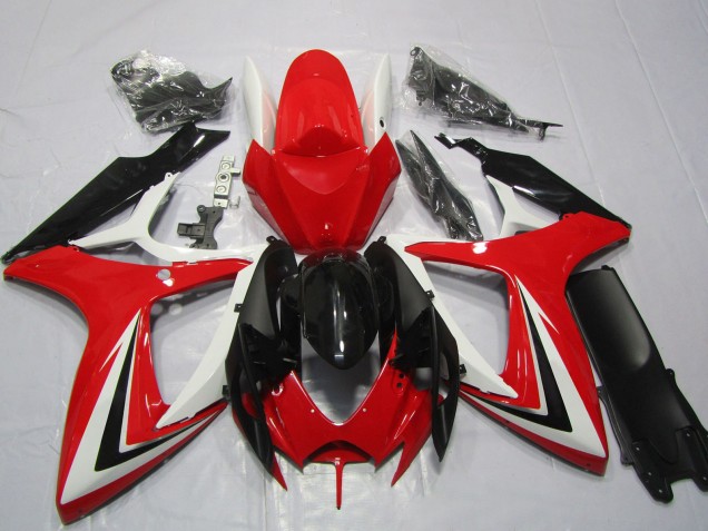 2006-2007 Suzuki GSXR 600 / GSXR 750 Motorcycle Fairings - White Red Glossy Black Stripe Canada