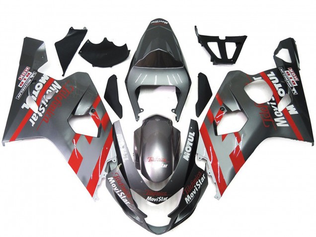 2004-2005 Suzuki GSXR 600 / GSXR 750 Motorcycle Fairings - Silver Red MoviStar Canada