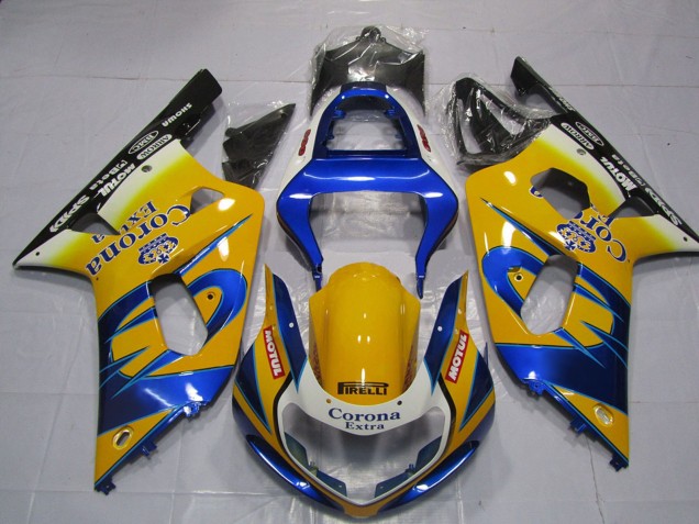 2001-2003 Suzuki GSXR 600 / GSXR 750 Motorcycle Fairings - Yellow Blue White Corona Motul Canada