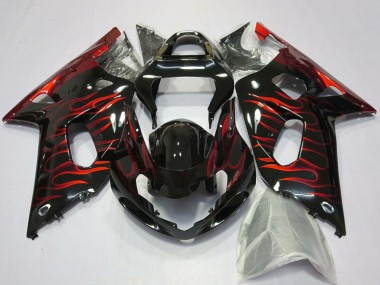 2001-2003 Suzuki GSXR 600 / GSXR 750 Motorcycle Fairings - Glossy Black Red Flame Canada