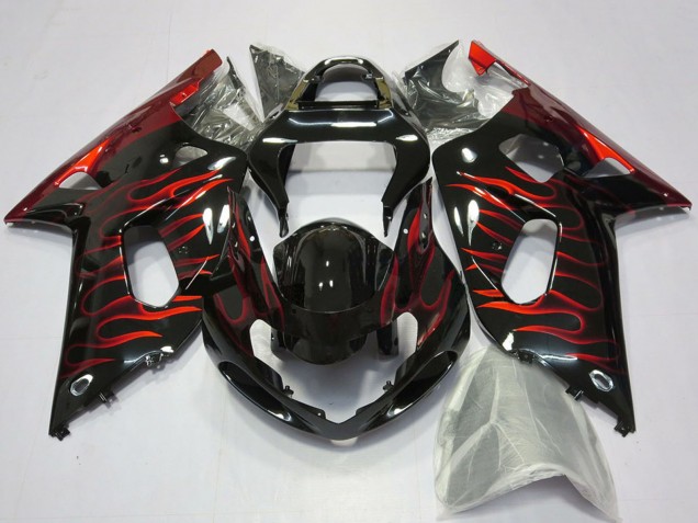 2001-2003 Suzuki GSXR 600 / GSXR 750 Motorcycle Fairings - Glossy Black Red Flame Canada