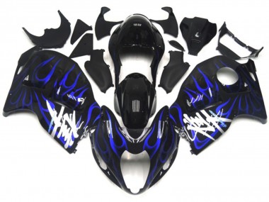 1996-2007 Suzuki GSXR 1300 Motorcycle Fairings - Glossy Black with Deep Blue Flame Canada