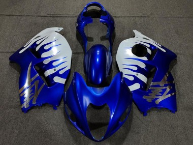 1996-2007 Suzuki GSXR 1300 Motorcycle Fairings - White Blue Flame Canada