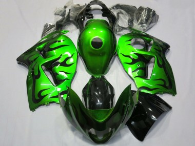1996-2007 Suzuki GSXR 1300 Motorcycle Fairing - Green Black Flame Canada