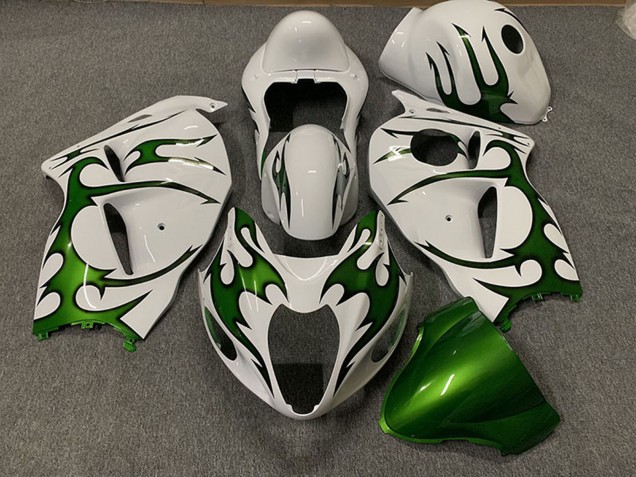 1996-2007 Suzuki GSXR 1300 Motorcycle Fairings - White Green Flame Canada