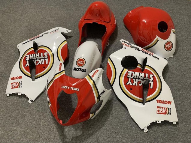 1996-2007 Suzuki GSXR 1300 Motorcycle Fairings - White Red Lucky Strike Canada