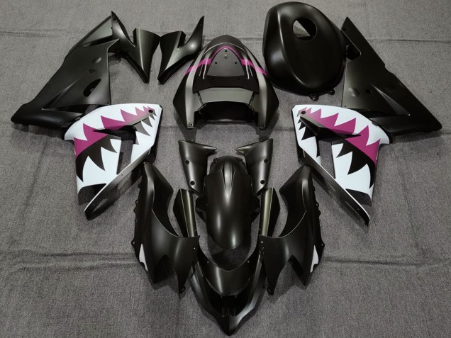 2004-2005 Kawasaki ZX10R Motorcycle Fairings - Matte Black and Pink Shark Canada