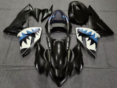 2004-2005 Kawasaki ZX10R Motorcycle Fairings - Matte Black and Light Blue Shark Canada
