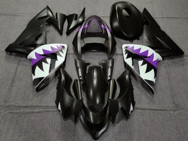 2004-2005 Kawasaki ZX10R Motorcycle Fairings - Matte Black and Purple Shark Canada
