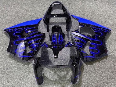 2000-2002 Kawasaki ZX6R Motorcycle Fairings - Glossy Black Blue Flame Canada