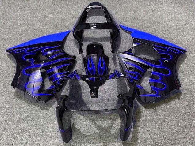 2000-2002 Kawasaki ZX6R Motorcycle Fairings - Glossy Black Blue Flame Canada