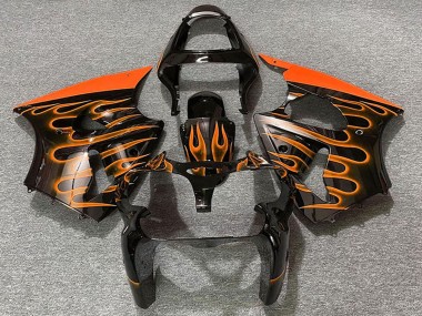 2000-2002 Kawasaki ZX6R Motorcycle Fairings - Glossy Black Orange Flame Canada