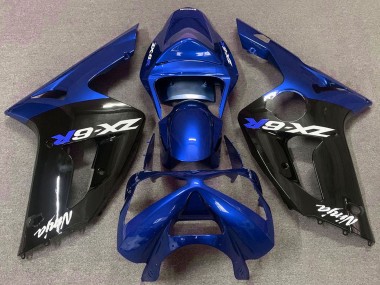 2003-2004 Kawasaki ZX6R Motorcycle Fairings - Blue Glossy Black Canada