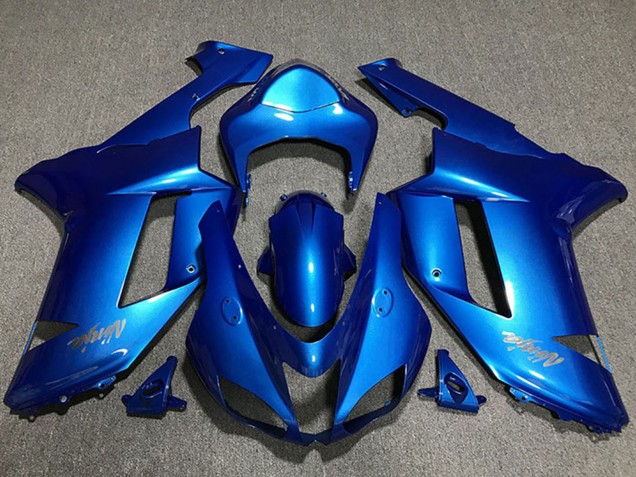2007-2008 Kawasaki ZX6R Motorcycle Fairings - Glossy Blue Chrome Logo Canada