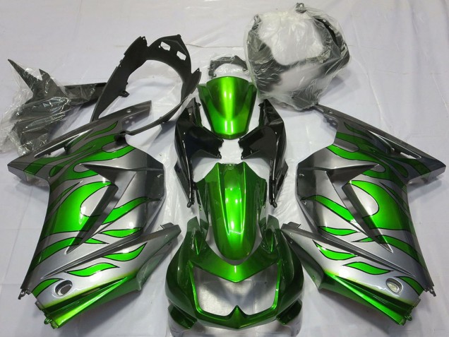 2008-2012 Kawasaki Ninja 250 Motorcycle Fairings - Silver Green Flame Canada