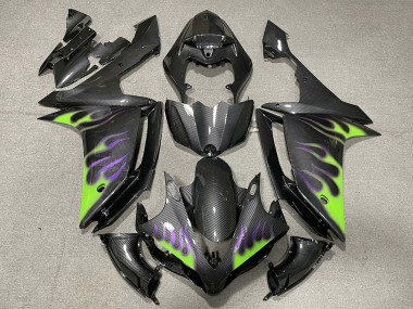 2007-2008 Yamaha R1 Motorcycle Fairings - Carbon Fiber Green Purple Flame Canada