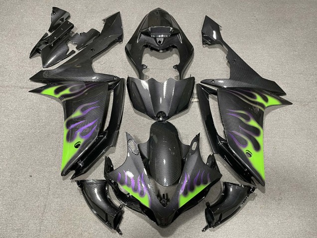 2007-2008 Yamaha R1 Motorcycle Fairings - Carbon Fiber Green Purple Flame Canada