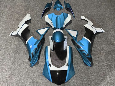 2015-2019 Yamaha R1 Motorcycle Fairings - Light Blue White Carbon Fiber Accents Canada