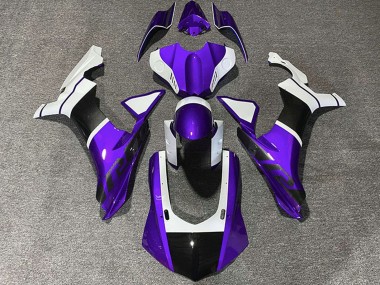 2015-2019 Yamaha R1 Motorcycle Fairings - White Purple Carbon Fiber Accents Canada