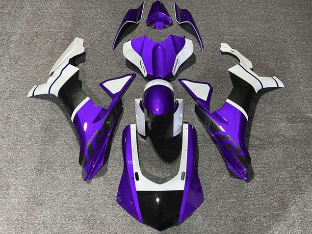 2015-2019 Yamaha R1 Motorcycle Fairings - White Purple Carbon Fiber Accents Canada