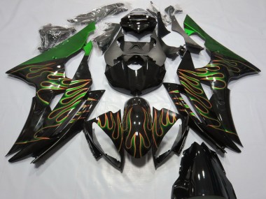 2008-2016 Yamaha R6 Motorcycle Fairings - Green Glossy Black Gold Flame Canada