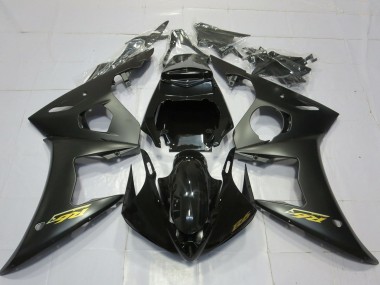 2003-2004 Yamaha R6 Motorcycle Fairings - Glossy Black Matte Black Gold Decals Canada