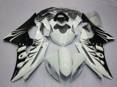 2008-2016 Yamaha R6 Motorcycle Fairings - White Glossy Black Flame Canada
